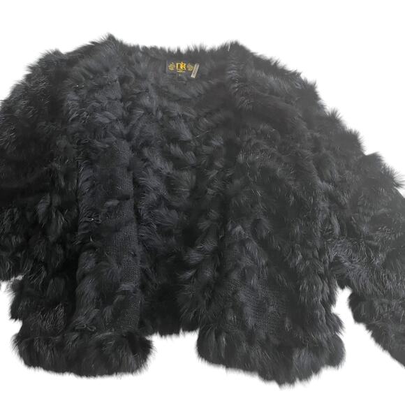 Metric Knits Fur Collection Black Rabbit Fur Chevron Mob Wife Coat Size Large - Picture 6 of 10